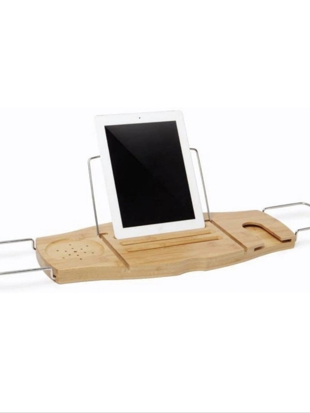 Umbra Bathtub Tray Extendable Caddy with Book Stand & Wine Glass Holder, natural